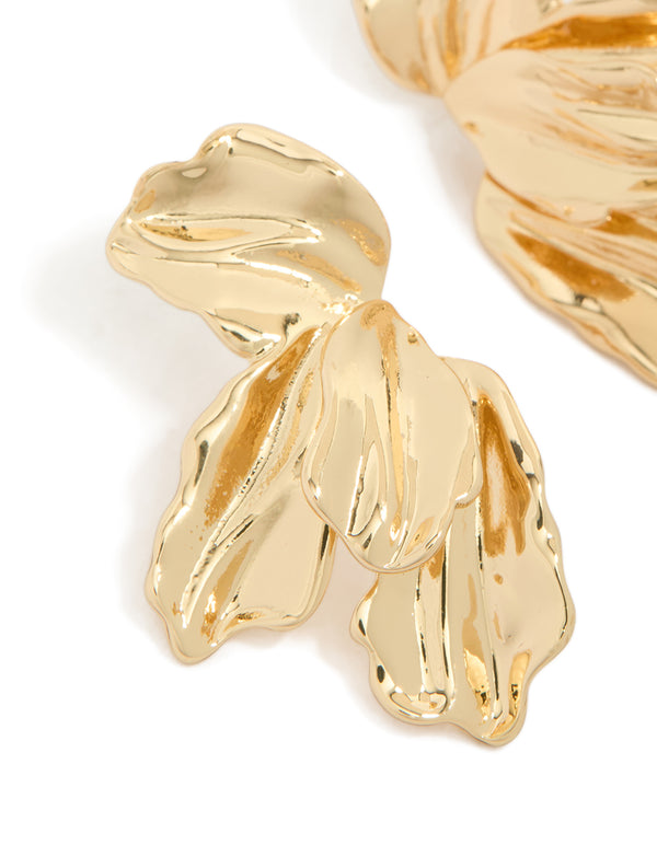 Gold Plated Organic Half Flower Statement Earrings