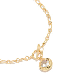 Gold Plated Cubic Zirconia T-Bar Chain Necklace - link has visual effect only