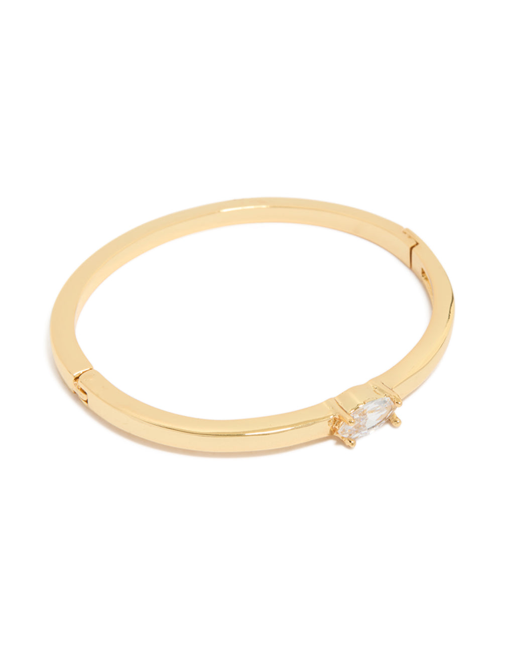 Featuring a gold plated cubic zirconia inlay hinged bangle front view