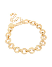 Gold Plated Statement Circle Link Bracelet - link has visual effect only