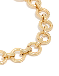Gold Plated Statement Circle Link Bracelet - link has visual effect only