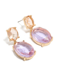 Showcasing statement gold purple and orange diamantes double drop earrings front view - link has visual effect only