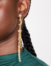 Gold Star & Moon Chain Drop Earrings - link has visual effect only