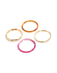 Showcasing a gold brown and dark pink acrylic 4-pack bangle set front view - link has visual effect only