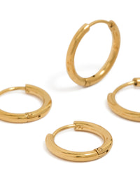 Mens Waterproof Gold Plated Stainless Steel Mixed Size Huggie Earrings 2-Pack - link has visual effect only