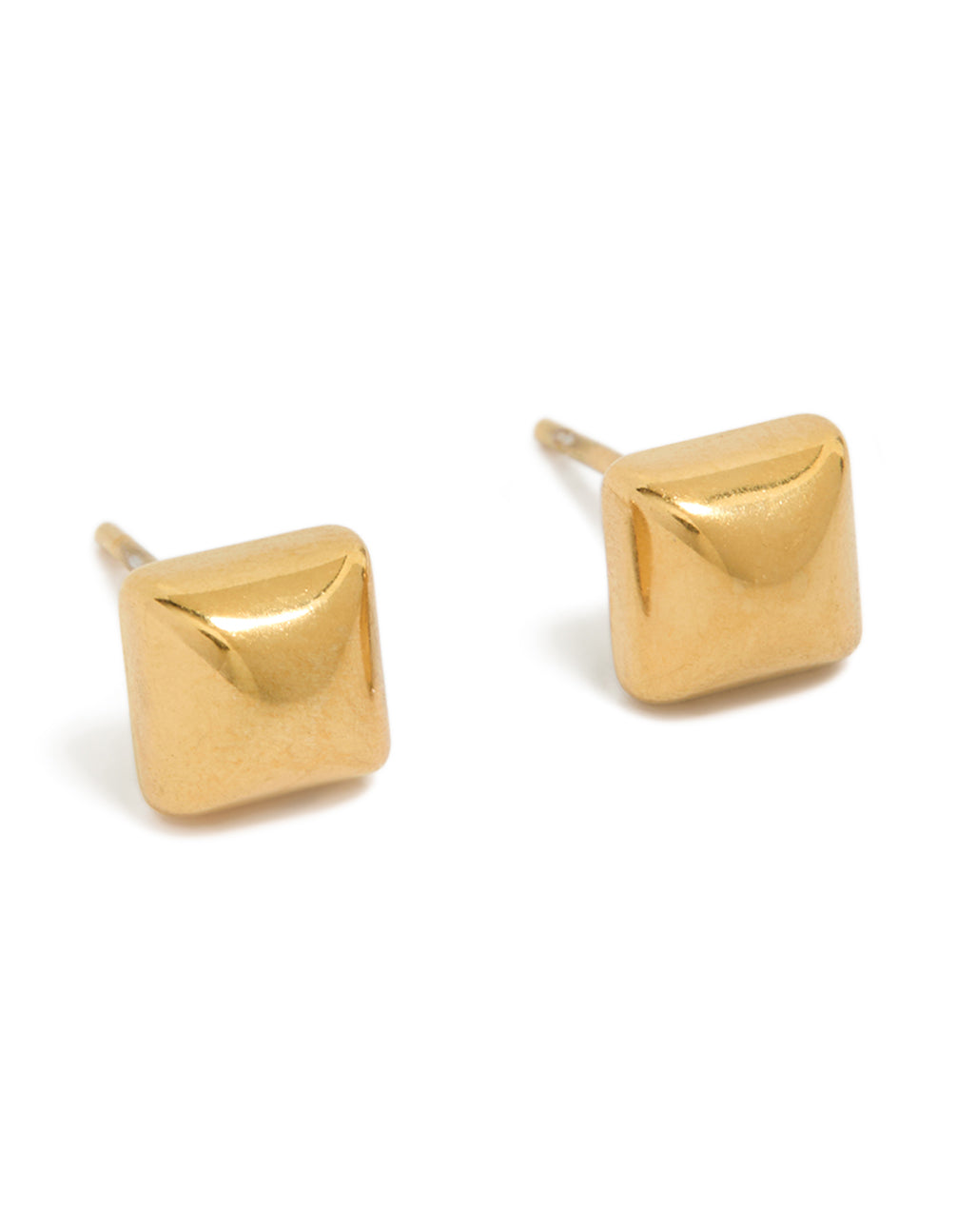 Showcasing waterproof gold plated stainless steel square stud earrings front view