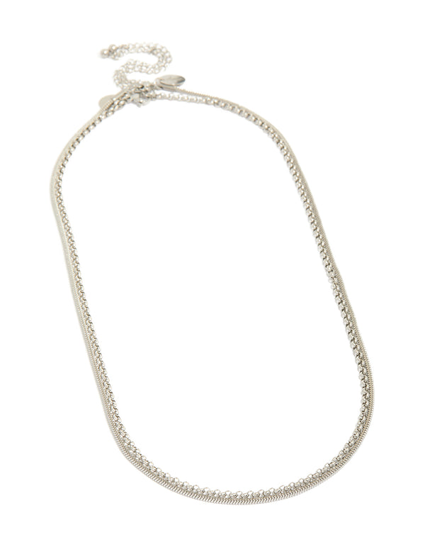Discover mens waterproof stainless steel mini snake chain necklaces featuring silver finish in 2-pack front view
