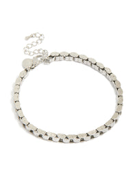 Explore this waterproof stainless steel link chain bracelet in silver front view - link has visual effect only