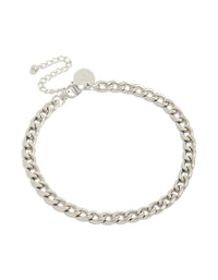 Discover this mens waterproof stainless steel classic curb chain bracelet in silver front view - link has visual effect only