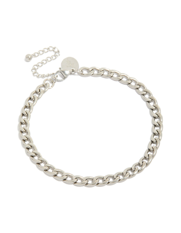 Discover this mens waterproof stainless steel classic curb chain bracelet in silver front view