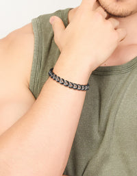Mens Waterproof Stainless Steel & Black PU Leather Braided Chain Bracelet - link has visual effect only