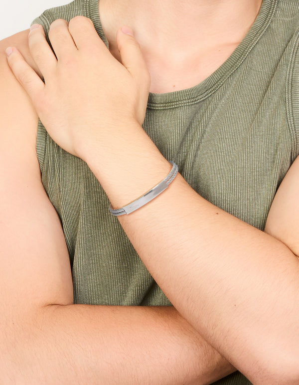 Mens Waterproof Stainless Steel Twin Wire Twisted Cuff