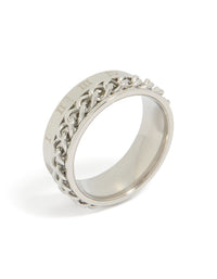 Mens Waterproof Stainless Steel Chain Roman Numeral Detail Ring - link has visual effect only