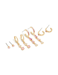 Gold Plated Clear & Light Pink Cubic Zirconia Stacker Earrings 4-Pack - link has visual effect only