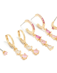 Gold Plated Clear & Light Pink Cubic Zirconia Stacker Earrings 4-Pack - link has visual effect only