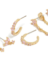 Gold Plated Light Pink Cubic Zirconia Stacker Earrings 4-Pack - link has visual effect only