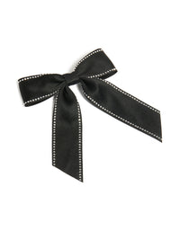 Elegant bow clip with diamante edge in solid black and silver front view - link has visual effect only