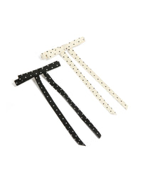 Featuring bow clips in a polka dot pattern, 2-pack, black and white front view - link has visual effect only
