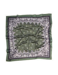 Featuring an olive green deco paisley fabric scarf with white and grey details detail view - link has visual effect only
