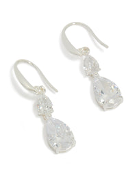 Crafted from silver plated material, these cubic zirconia drop hook earrings feature clear accents front view - link has visual effect only
