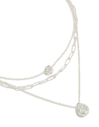 Silver Plated Cubic Zirconia Bezel Chain Layered Necklace - link has visual effect only