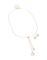 Rose Gold Plated Pave Open Heart Earring & Necklace Set - link has visual effect only
