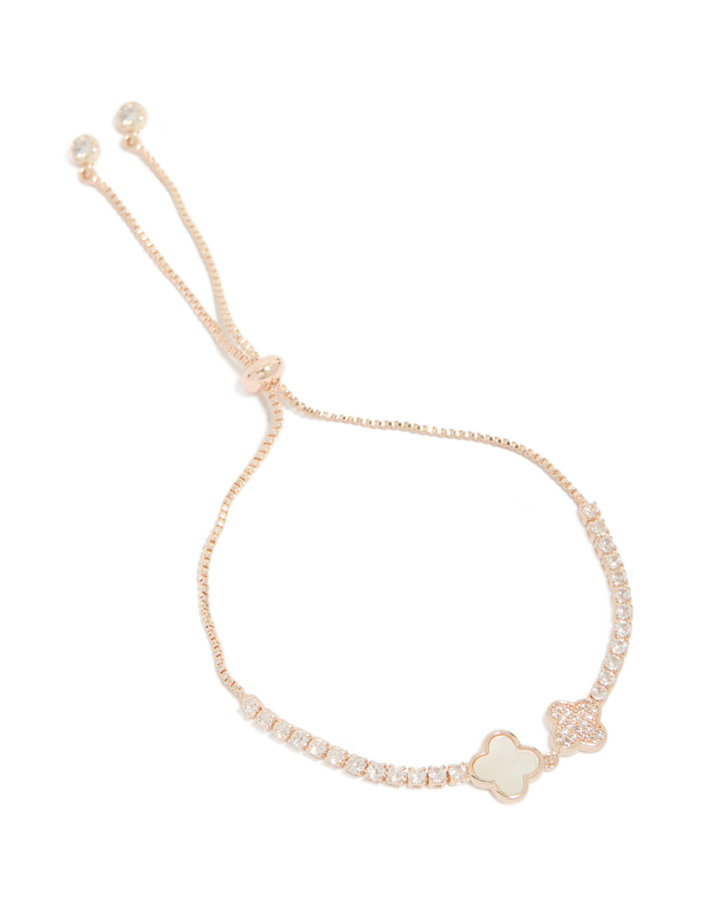 Crafted from rose gold plated metal featuring floral with cubic zirconia front view