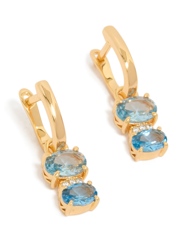 Gold Plated Light Blue Cubic Zirconia Circles Huggie Earrings