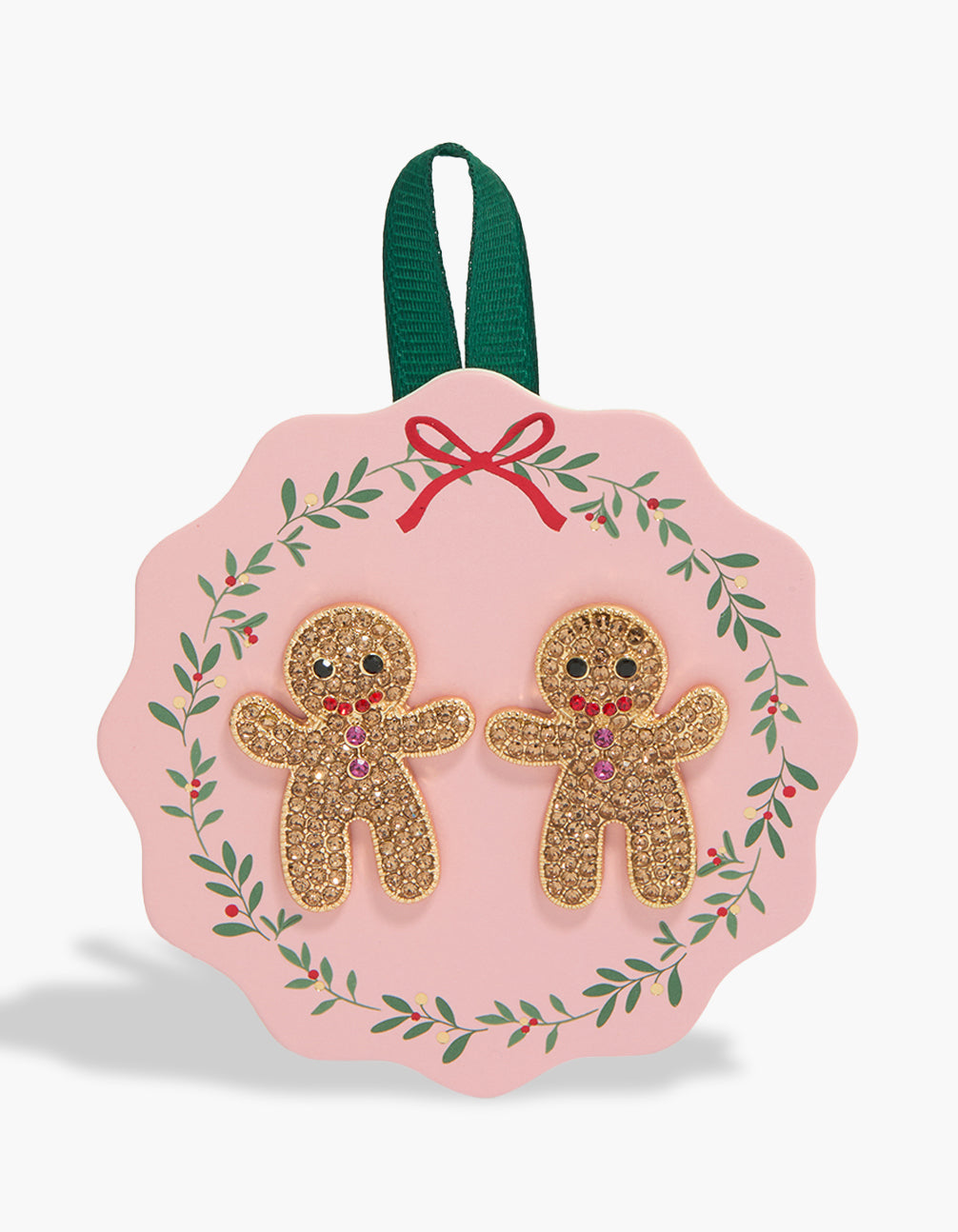These gold diamante food gingerbread men earrings in a statement front view