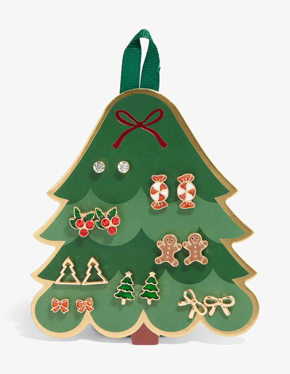 Gold Holly & Gingerbread Man Stud Earrings 8-Pack