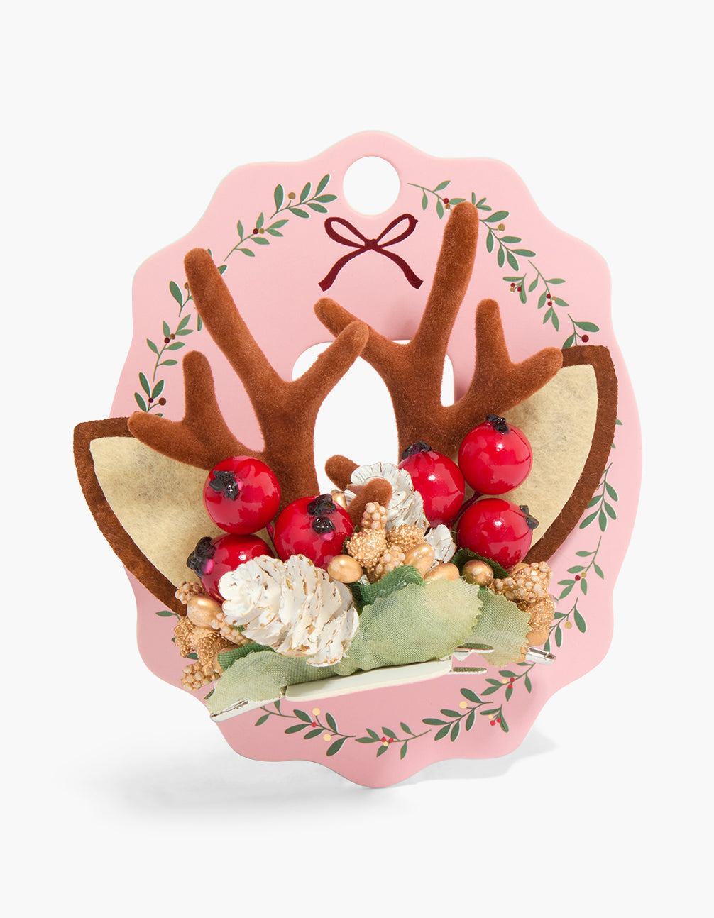 Fabric Reindeer Wreath Hair Clips