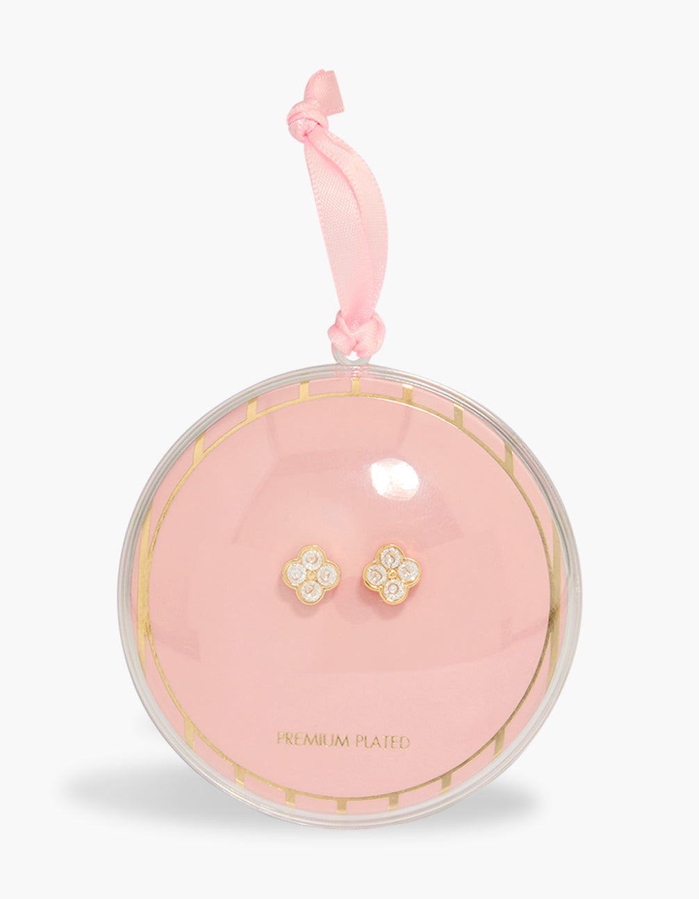 Showcasing gold plated diamante flower stud earrings with floral design front view