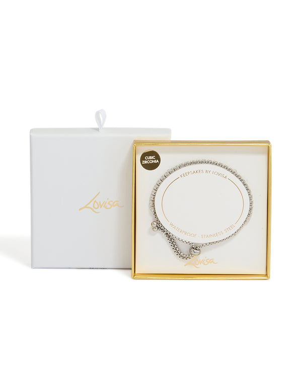 Waterproof Stainless Steel Cubic Zirconia Tennis Toggle Bracelet