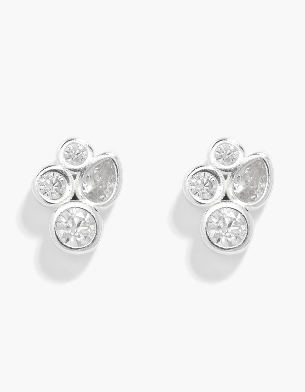 Showcasing sterling silver cubic zirconia cluster stud earrings front view