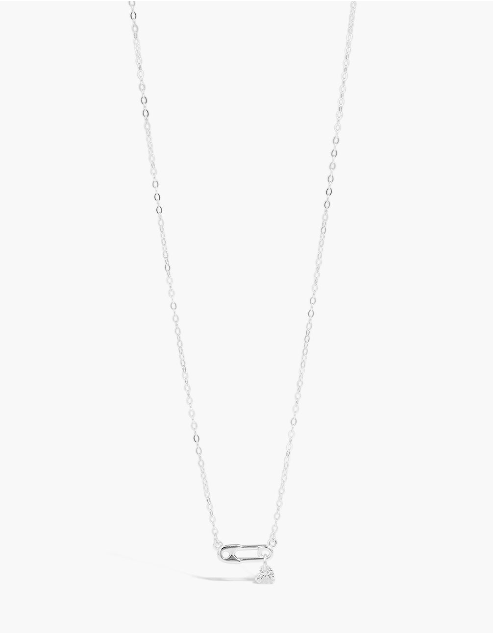 Sterling Silver Cubic Zirconia Safety Pin Necklace