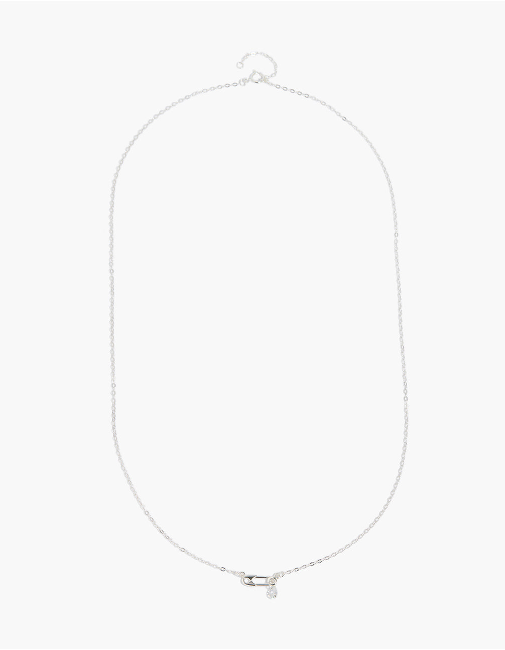 Sterling Silver Cubic Zirconia Safety Pin Necklace