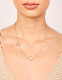 Gold Plated Pink Cubic Zirconia Flower Trio Necklace - link has visual effect only