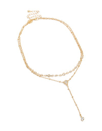 Elegantly crafted cubic zirconia teardrop bezel Y-necklace featuring beads in gold plated front view - link has visual effect only