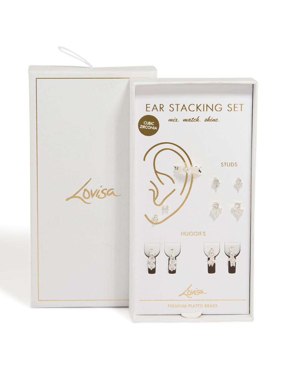 Explore the Silver Plated Classic Dainty Earrings Gift Set showcased in elegant packaging close up view