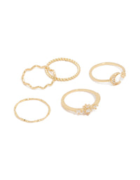 Gold Plated Cubic Zirconia Celestial Rings 5-Pack - link has visual effect only