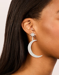 Silver Diamante Celestial Star & Moon Drop Earrings - link has visual effect only