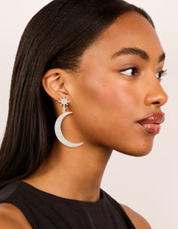 Silver Diamante Celestial Star & Moon Drop Earrings - link has visual effect only