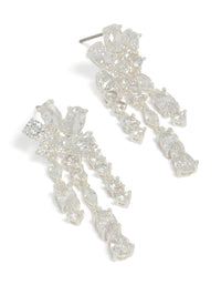 Showcasing statement drop earrings crafted from silver plated materials featuring cubic zirconia in an organic waterfall design front view - link has visual effect only