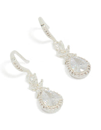 Showcasing silver plated cubic zirconia vine fish hook drop earrings front view - link has visual effect only