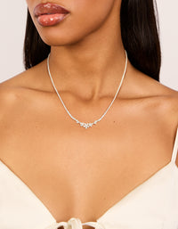 Silver Plated Cubic Zirconia Dainty Floral Cupchain Necklace - link has visual effect only