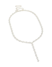 Crafted from silver plated cubic zirconia, this square tennis Y-necklace front view - link has visual effect only