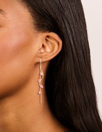 Gold Pink Diamante Swirl Vine Drop Earrings - link has visual effect only