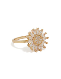 Gold Cubic Zirconia Daisy Flower Ring - link has visual effect only