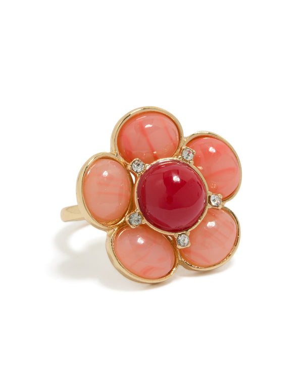 Gold Plated Statement Pink Stone Flower Ring