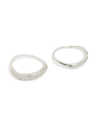 Featuring silver plated cubic zirconia stacking rings in a 2-pack front view - link has visual effect only